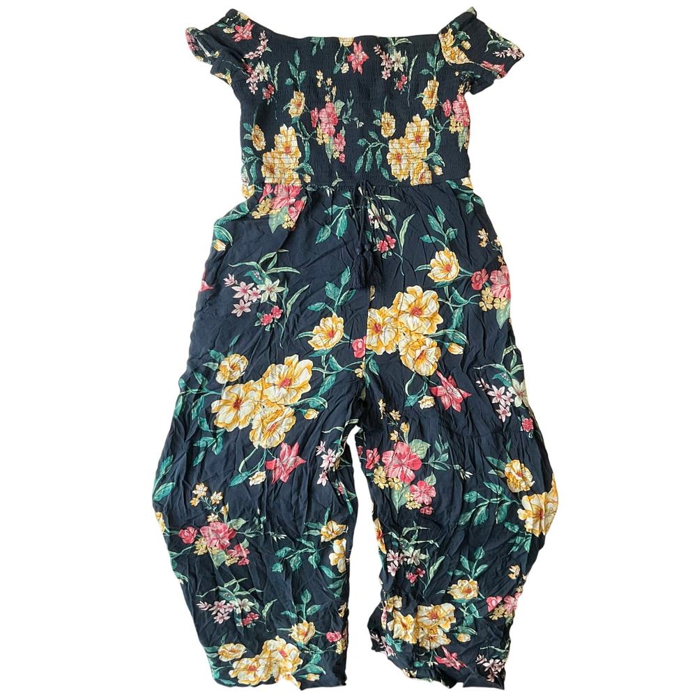 Xhilaration Women Long Jumpsuit size M Off Shoulder Casual Floral Green Yellow